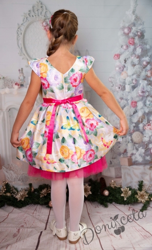 Официална детска рокля с къс ръкав на рози 297-250П 2
