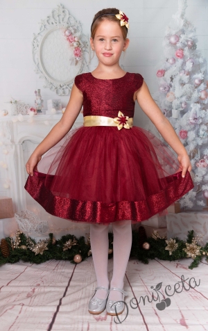 Официална детска рокля с къс ръкав в бордо 289ВБЗ
