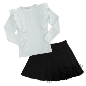 Комплект от пола в черн и блуза в бяло