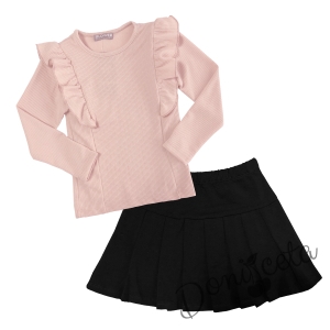 Комплект от пола в черно и блуза в розово