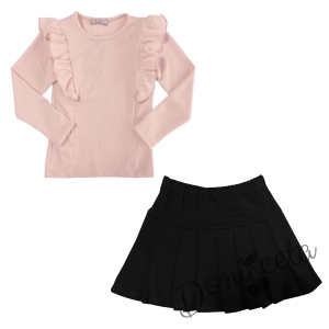Комплект от пола в черно и блуза в розово 2