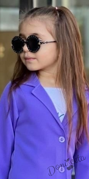 Детски комплект за момиче от 3 части- пола и сако в лилаво и потник в бяло 2