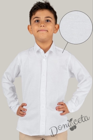 Детска риза в бяло с дълъг ръкав за момче с яка 1