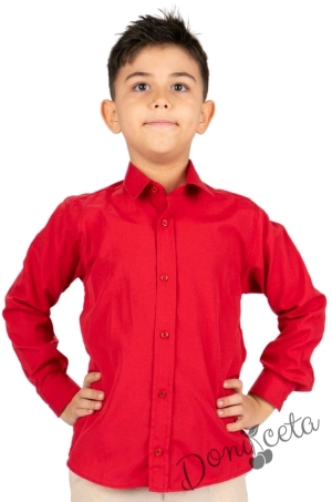 Детска риза в червено с дълъг ръкав за момче с яка 1
