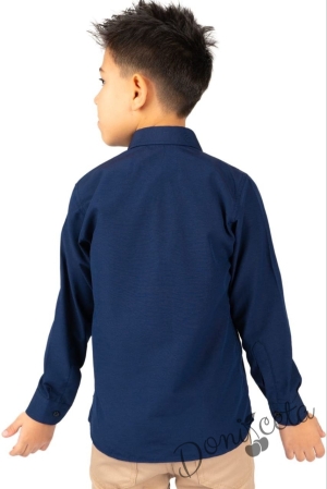Детска риза в тъмносиньо с дълъг ръкав за момче с яка 2