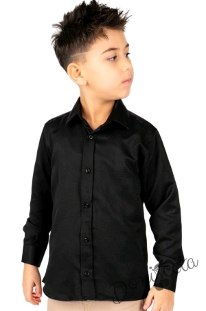 Детска риза в черно с дълъг ръкав за момче с яка 2