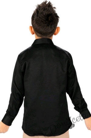 Детска риза в черно с дълъг ръкав за момче с яка 3