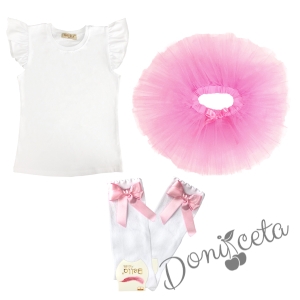 Комплект 3 части в розово и блуза в бяло с къдрици 1