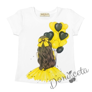 Детска тениска за момиче с балони в жълто 1