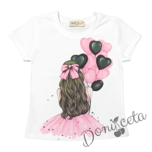 Детска тениска за момиче с балони в розово 1