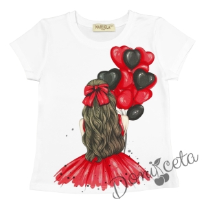 Детска тениска за момиче с балони в червено 1