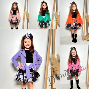 Детски комплект за момиче от 4 части- пола,сако, тениска и диадема за коса в лилаво 2