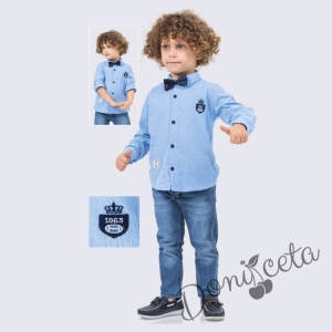 Комплект за момче от риза с дълъг ръкав в светлосиньо с папийонка и дънки