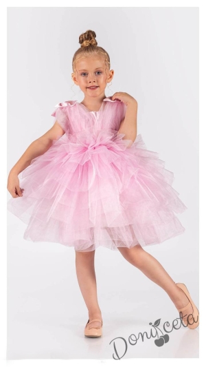 Официална детска рокля в розово с тюл Бони
