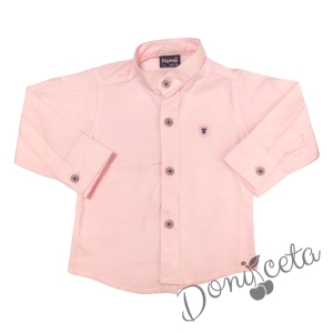 Детска риза с дълъг ръкав за момче в розово с без яка 1