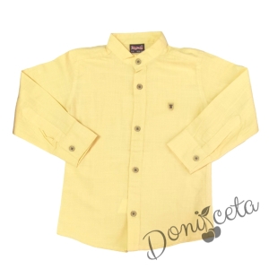 Детска риза с дълъг ръкав за момче в жълто с без яка 1