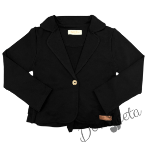 Комплект от риза в бяло с черни и къдрици, сако и пола в черно 3