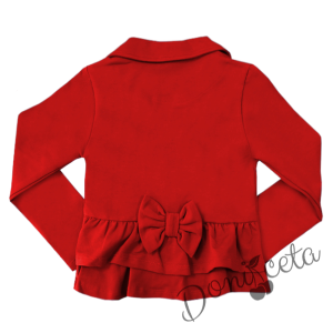 Комплект от риза в бяло с червени къдрици, сако в червено и пола плисе каре 5