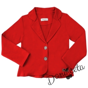 Детски комплект 3 части за момиче от къси панталонки , сако в червено и официална блуза с дълъг ръкав в  2
