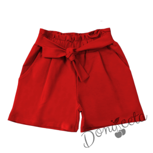 Детски комплект 3 части за момиче от къси панталонки , сако в червено и официална блуза с дълъг ръкав в  4