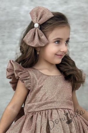 Официална детска рокля с къс ръкав с брокат Балеа в златисто  2
