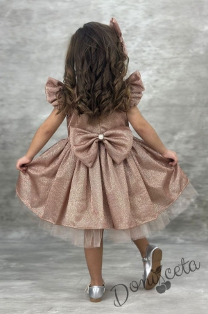 Официална детска рокля с къс ръкав с брокат Балеа в златисто  3