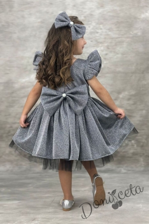 Официална детска рокля с къс ръкав с брокат Балеа в сиво 3