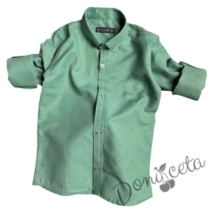 Детска риза с дълъг ръкав за момче в зелено с орнаменти