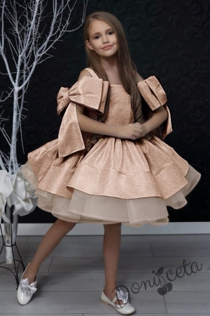 Официална детска рокля в прасковено с панделка за коса Анастасия