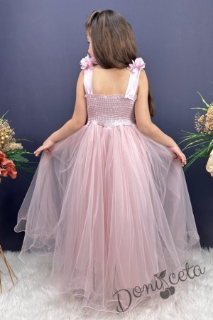 Официална детска дълга рокля в пепел от рози без ръкав с дантела Донатела 3
