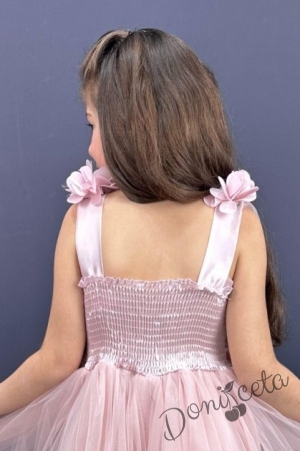 Официална детска дълга рокля в пепел от рози без ръкав с дантела Донатела 4