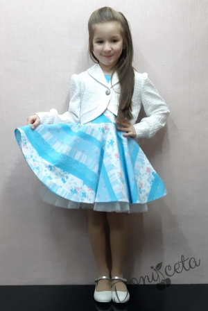 Детска комплект от рокля в бяло и синьо със сако 1