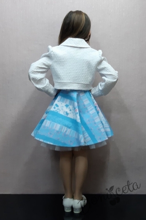Детска комплект от рокля в бяло и синьо със сако 3