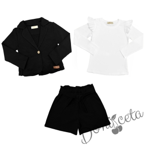Комплект за момиче от 3 части- сако и панталони в черно и блуза в бяло 1