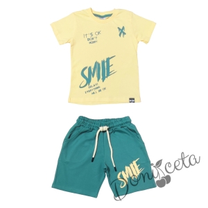 Комплект за момче от 2 части- тениска в жълто и панатлон в зелено Smile