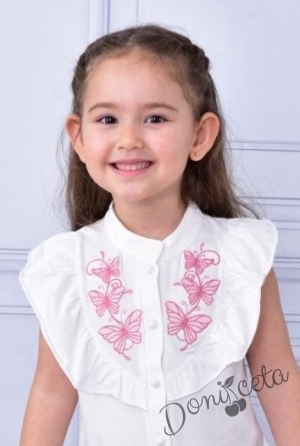 Комплект за момиче риза с пеперуди и къси панталони в пепел от рози 2
