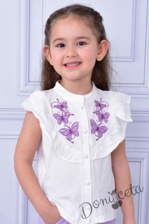 Комплект за момиче от риза с пеперуди и къси панталони в лилаво 2