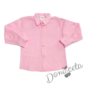 Детска риза за момче с дълъг ръкав в розово