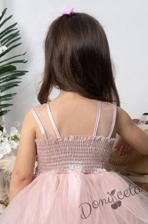 Официална детска къса рокля Анджела в пепел от рози с тюл без ръкав  3