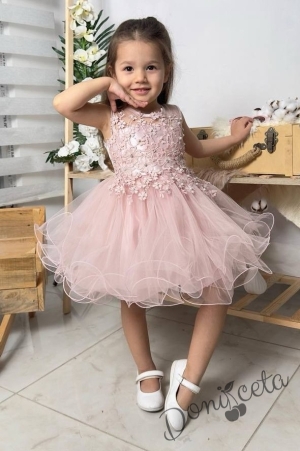 Официална детска къса рокля Анджела в пепел от рози с тюл без ръкав  5