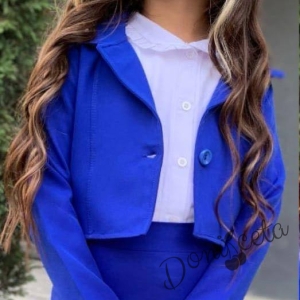 Комплект за момиче от 3 части - пола и сако в синьо и риза в бяло 2