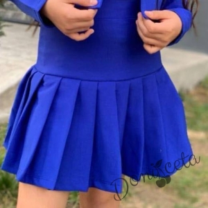 Комплект за момиче от 3 части - пола и сако в синьо и риза в бяло 3