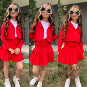 Комплект за момиче от 3 части - пола и сако в червено и риза в бяло 1