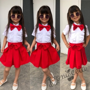 Комплект за момиче от 3 части - пола, риза и папийонка в червено Анабел 1
