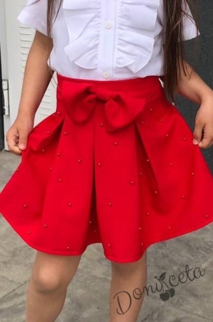 Комплект за момиче от 3 части - пола, риза и папийонка в червено Анабел 3