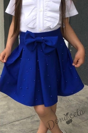 Комплект за момиче от 3 части - пола, риза и папийонка в синьо Анабел 3