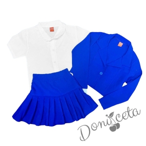 Комплект за момиче от 3 части - пола и сако в синьо и риза в бяло Патрисия 4