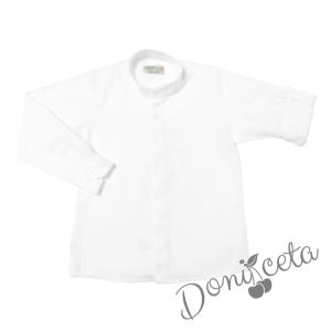 Детска риза с дълъг ръкав за момче в бяло без яка