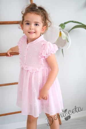 Официална бебешка/детска рокля в розово на сърца  1