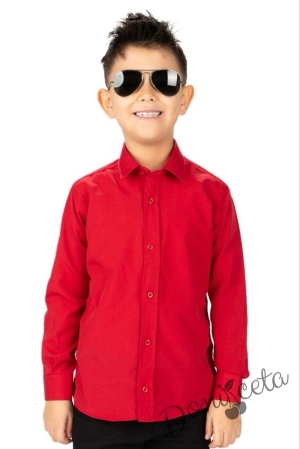 Детска риза в червено с дълъг ръкав за момче 77232323